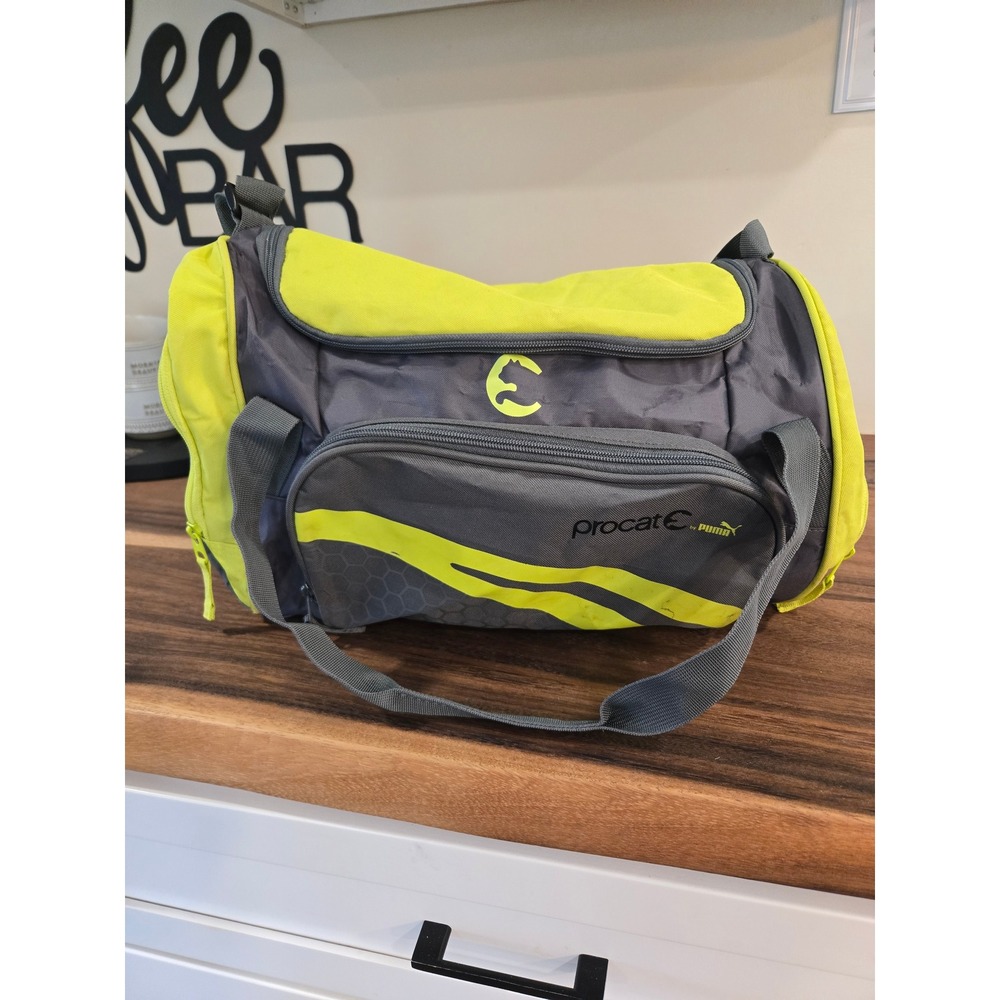 Procat by Puma Duffel Bag Gray Lime Green Gym Travel Sports JW1201MT